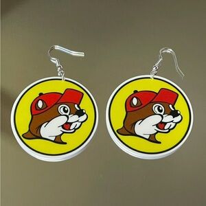 Fun Beaver Design Earrings in Red and Yellow